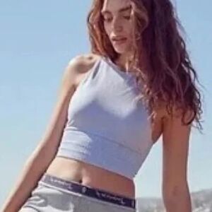 NWOT Free People Good Karma Hi Neck Gray M/L Sports Bra Top Movement Gym